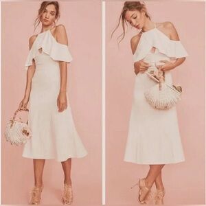 LPA MIDI Ruffle Sleeves Off Shoulders Dress in Off White Size S